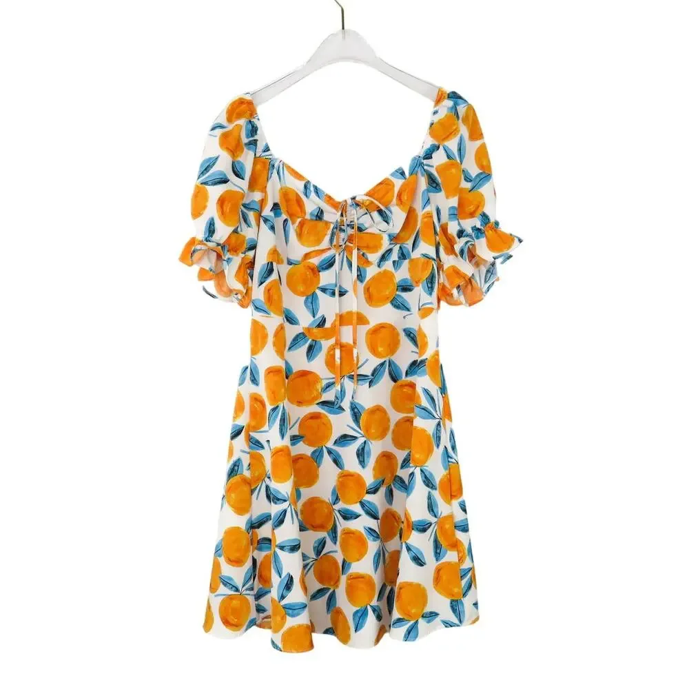 Shein Citrus Clementine Orange Puff Sleeve Mini Dress Medium Summer - Picture 2 of 10